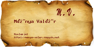 Mánya Valér névjegykártya